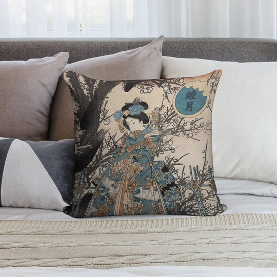 Classic Vintage Ukiyo-e Japanese Art Geisha Portrait Soft Skin-Friendly Throw Pillow