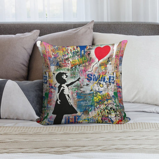 Balloon Girl Street Art Mashup Soft Multiple Sizes Throw Pillow