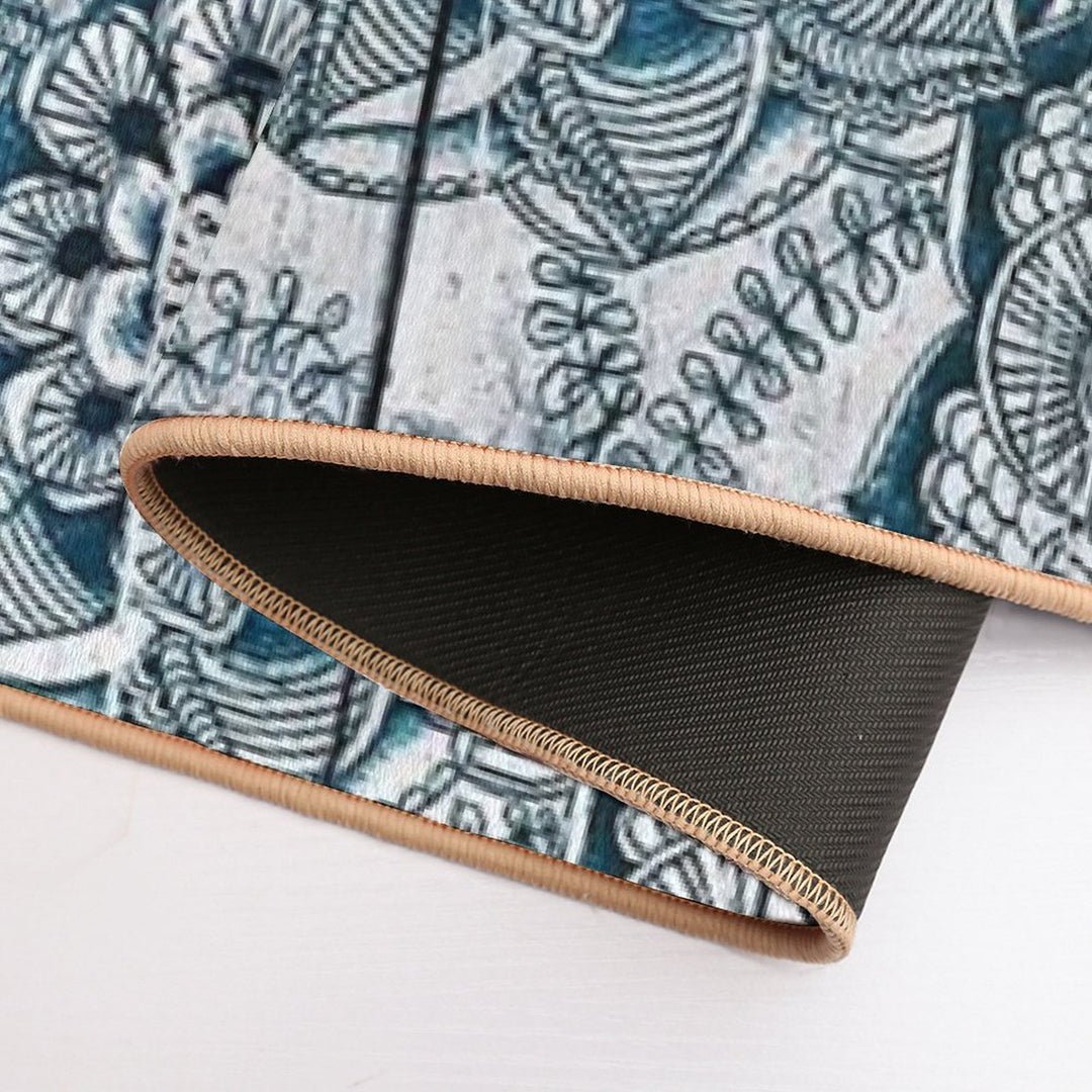 Shabby Chic Navy Blue Doodles on Wood  Multi-Purpose Bath Mat