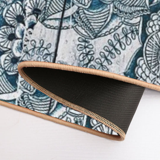 Shabby Chic Navy Blue Doodles on Wood  Multi-Purpose Bath Mat