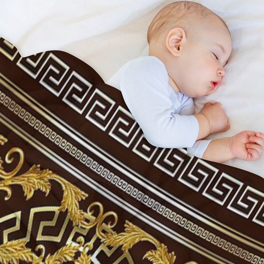 Baroque Greek Keys Gold Maroon Eco-conscious Throw Blanket