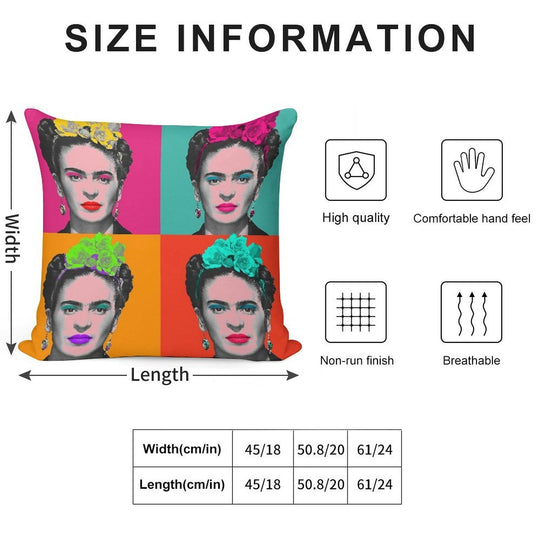 Frida Khalo Pop Portrait Like in Andy Warhol Paint! - Colorful - Digital Paint by Iona Art Digital Soft Shrink-Resistant Throw Pillow