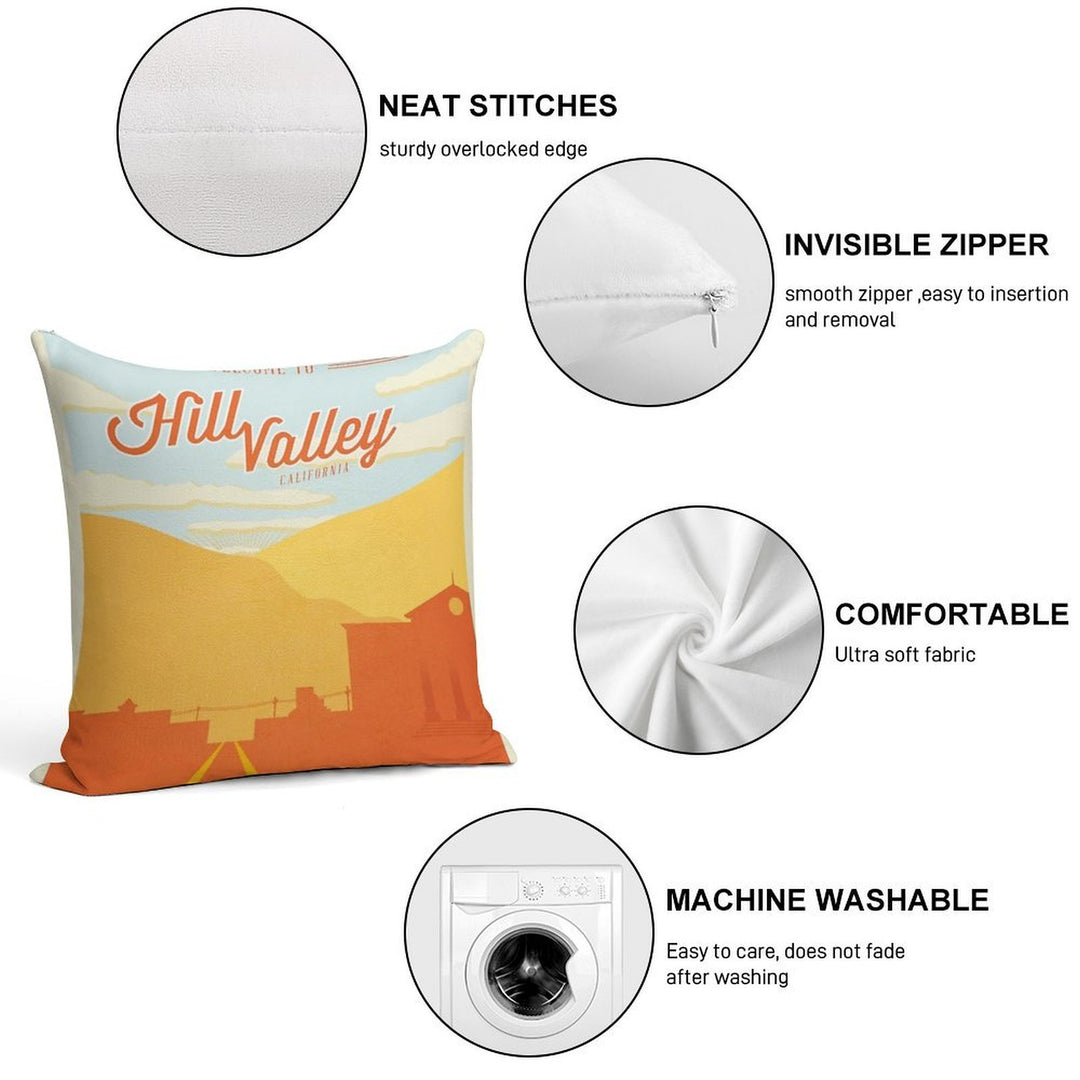 Back to The Future - Welcome To Hill Valley Soft Reinforced Edging Throw Pillow