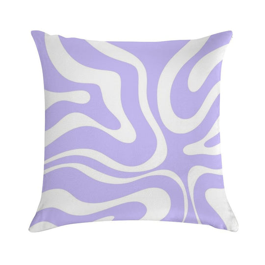 Retro Modern Liquid Swirl Abstract Pattern Square in Light Purple And White Soft Short Plush Fabric Throw Pillow