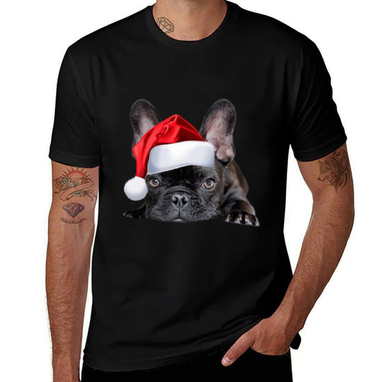 Cute French Bulldog Santa Hat Frenchie Image Christmas Gift Sweatshirt  Tagless Design T-Shirt