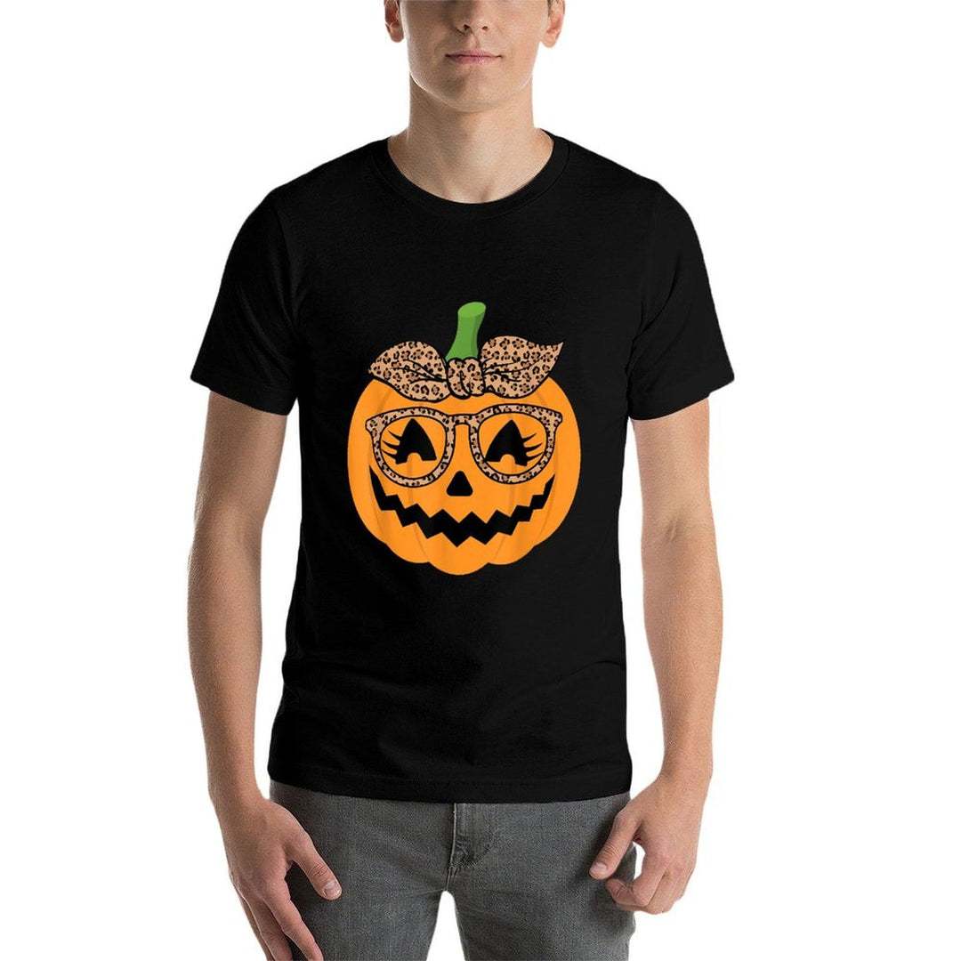 Cute Pumpkin Leopard Glasses And Bandana Halloween Costume  Soft T-Shirt