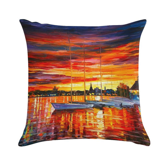 HELSINKI - SAILBOATS AT YACHT CLUB - Leonid Afremov CITYSCAPE Soft Easy Maintenance Throw Pillow