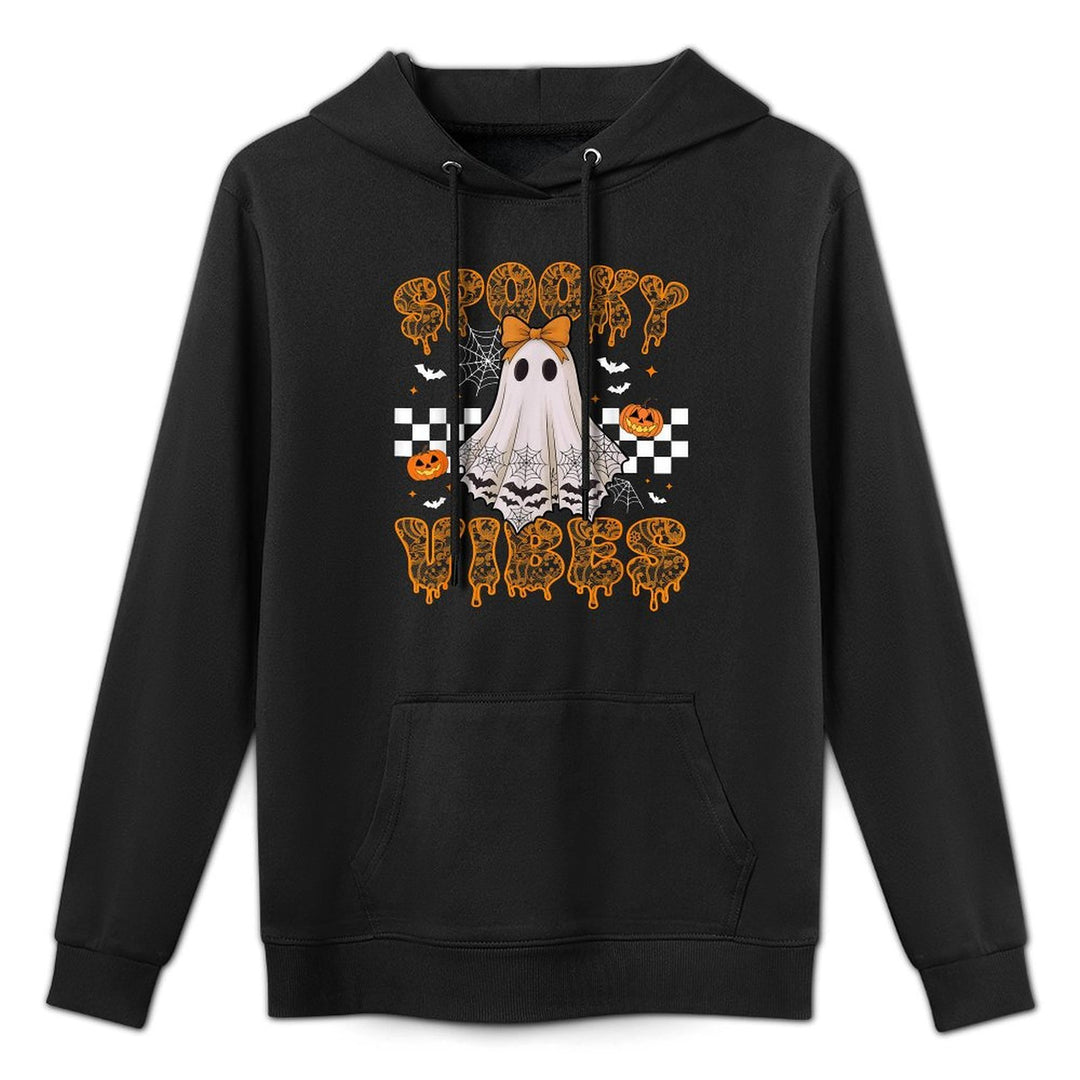 Spooky Vibes Ghost Retro Groovy Halloween Women Girls Kids Easy Care Hoodie