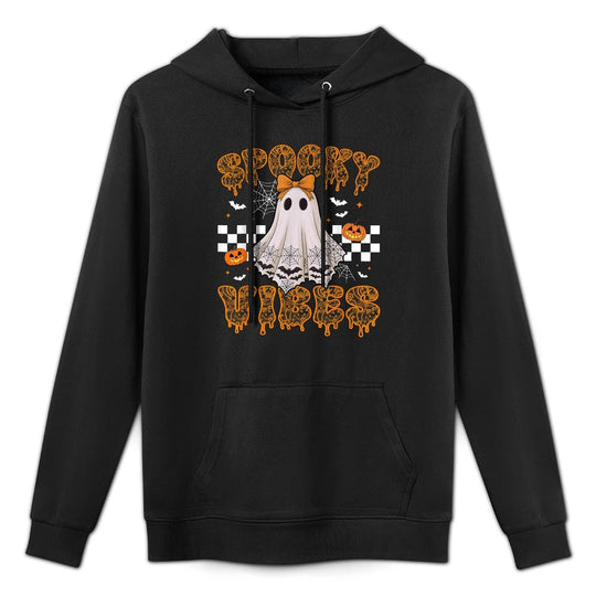 Spooky Vibes Ghost Retro Groovy Halloween Women Girls Kids Easy Care Hoodie