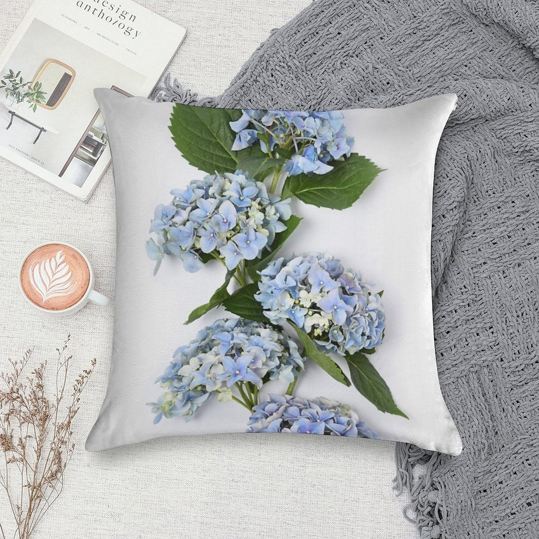 Bouquet of Blue Hydrangea Flowers Soft High-Density Material Throw Pillow