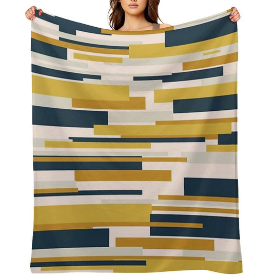 Wright Midcentury Modern Geometric Abstract Pattern in Mustard Yellow, Navy Blue, And Pale Blush Anti-pilling Throw Blanket