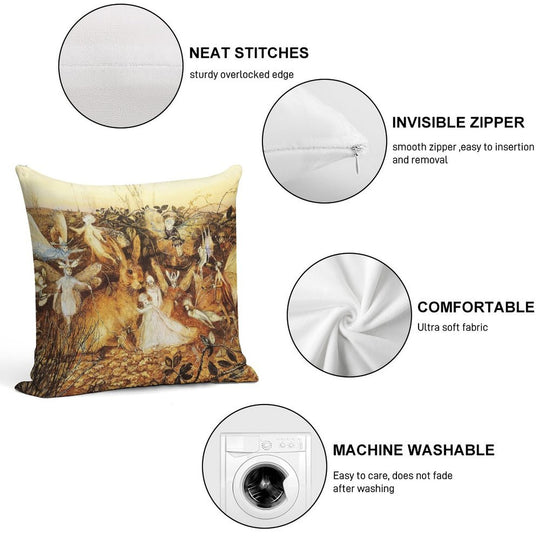 Rabbit Among The Fairies Soft Shrink-Resistant Throw Pillow