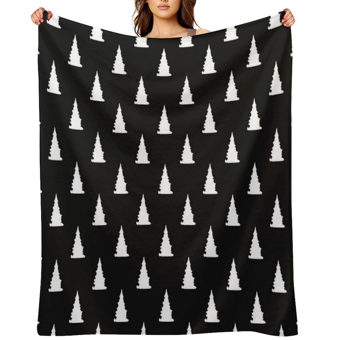 White Christmas Tree Silhouette Pattern on Black Background All-season Throw Blanket