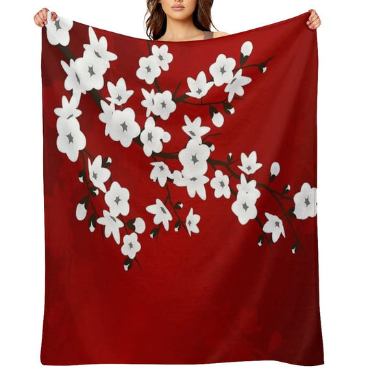 Cherry Blossom Red White Asia Floral Durable Throw Blanket