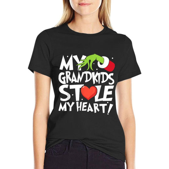 Vintage My Grandkids Stole My Christmas Heart Grandma Xmas  Summer-ready Fabric T-Shirt
