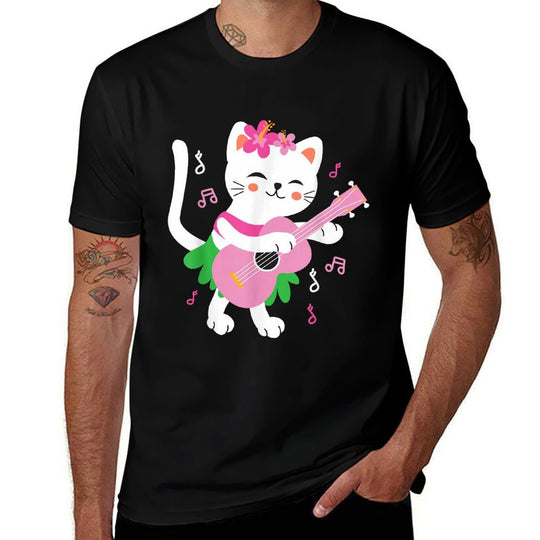 Kids Cat Playing Ukulele Player Hawaiian Musician  Relaxed-fit T-Shirt