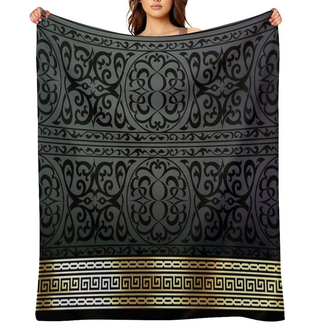 Greek Key Ornate Black & Gold Wrinkle-free Throw Blanket
