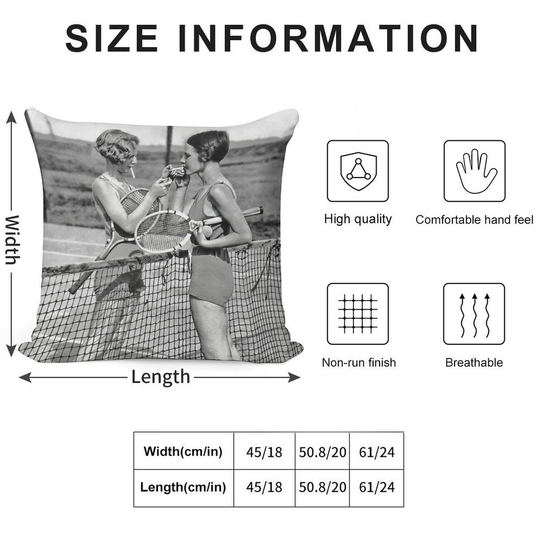 Women Tennis Players, Cigarette Break, Vintage Black And White Art Soft Durable Construction Throw Pillow