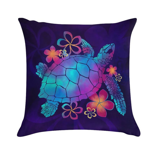 Sea Turtle with Flowers Blue And Purple Soft High-Density Material Throw Pillow