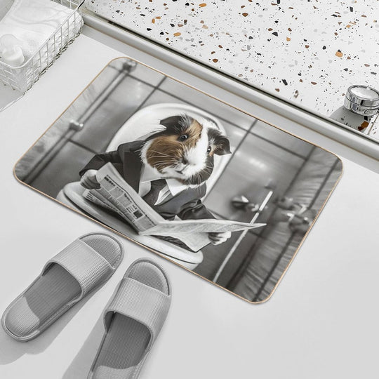 Guinea Pig Sitting on The Toilet Art  Fade-Resistant Bath Mat