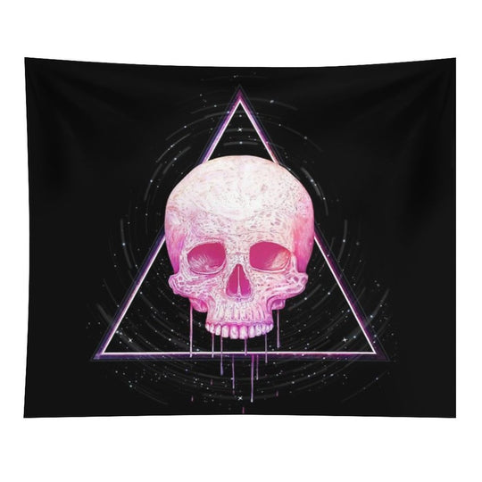 Skull in Triangle on Black Tapestry