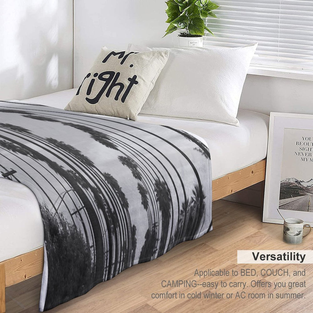 Vintage Black & White California Palm Trees Photo Machine-washable Throw Blanket