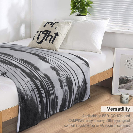 Vintage Black & White California Palm Trees Photo Machine-washable Throw Blanket