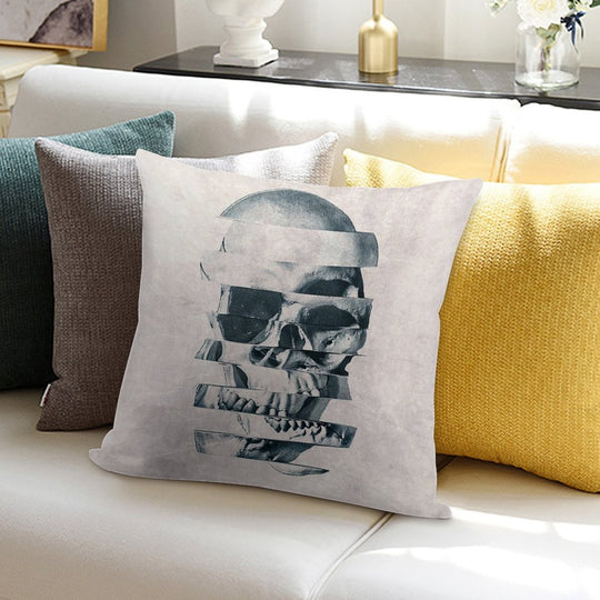 Glitch Skull Mono Soft Decorative Cover Throw Pillow
