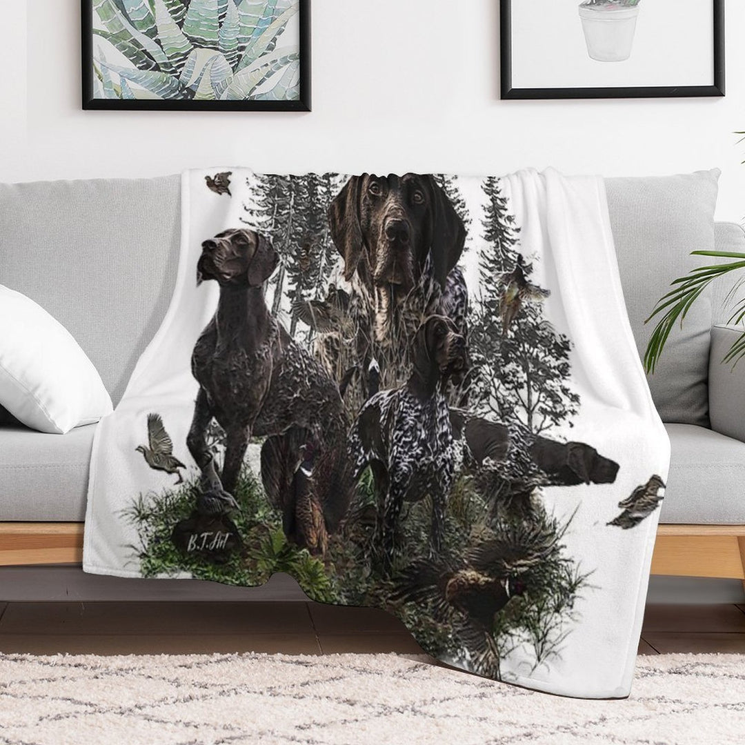 German Shorthaired Pointer, Bird Hunting Season Easy Care Throw Blanket