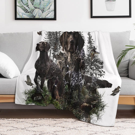 German Shorthaired Pointer, Bird Hunting Season Easy Care Throw Blanket