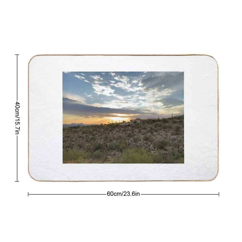 Sunset over Desert Mountain  Long-Lasting Bath Mat