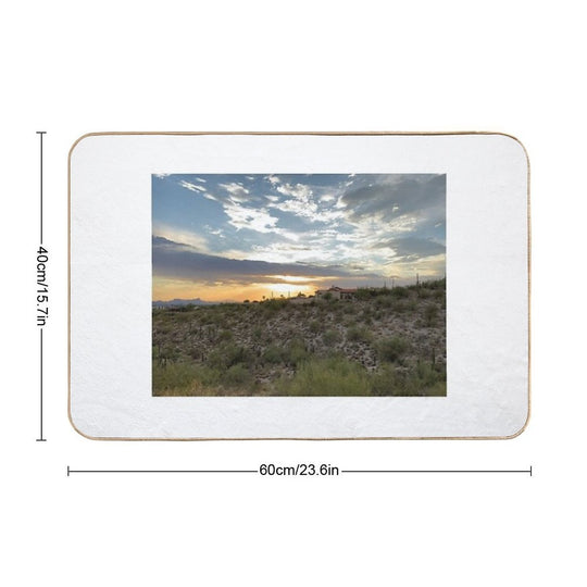 Sunset over Desert Mountain  Long-Lasting Bath Mat