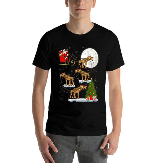 Funny Xmas Lighting Tree Santa Riding Giraffe Christmas Comfortable T-Shirt