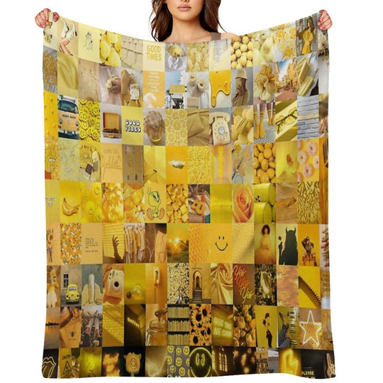 Yellow Vibes Collage Machine-washable Throw Blanket