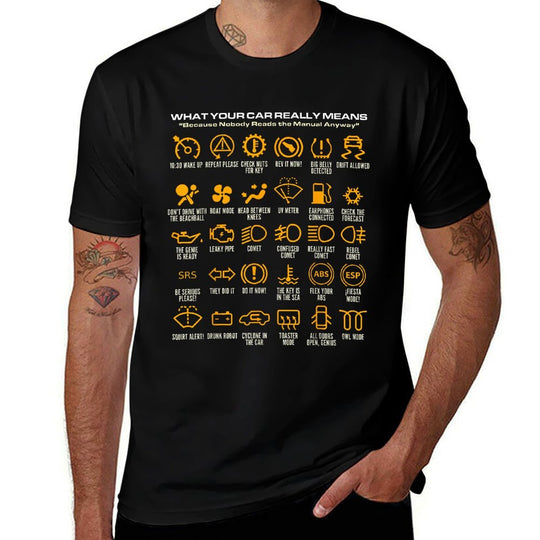 Fake Car Warning Symbols Meme Design Funny Dashboard Parody  Affordable Price T-Shirt