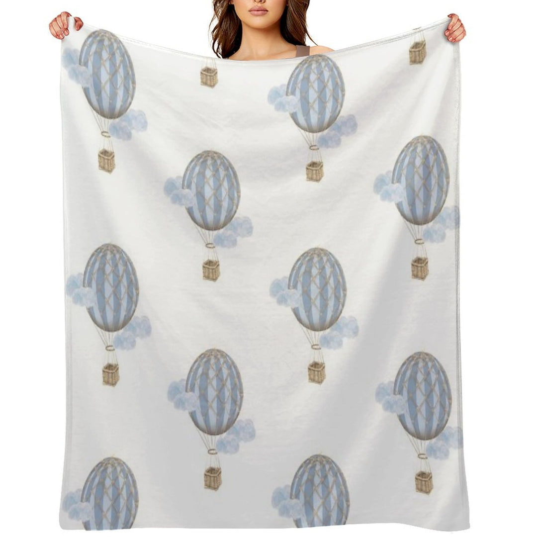 Blue Vintage Hot Air Balloon Shrink-resistant Throw Blanket