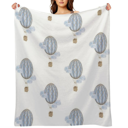Blue Vintage Hot Air Balloon Shrink-resistant Throw Blanket