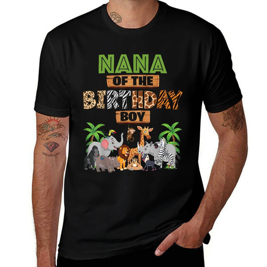 Wild Nana Of The Birthday Boy Zoo Safari Jungle Animal  Wrinkle-resistant T-Shirt