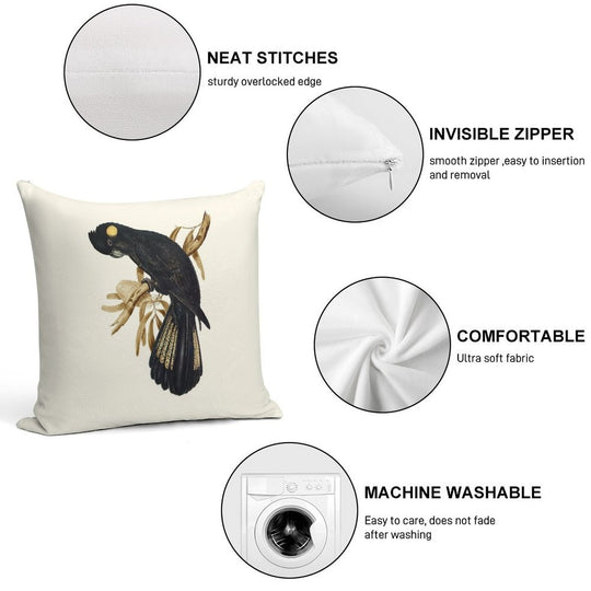 Yellow-tailed Black Cockatoo Soft Luxury Feel Throw Pillow