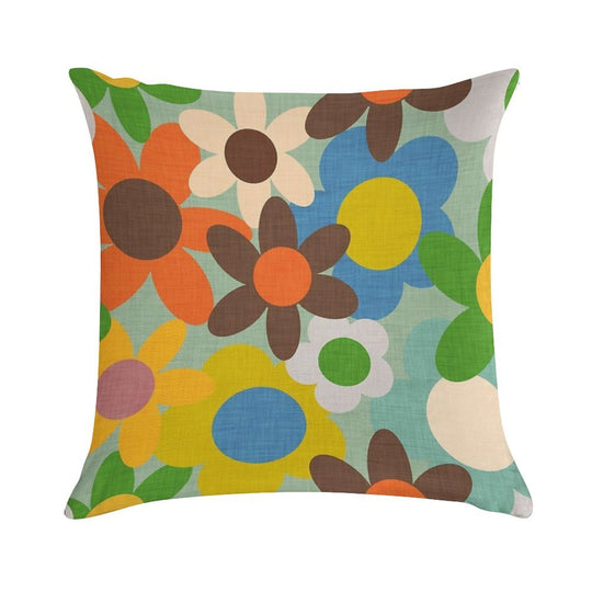 70s Floral Blue Soft Warmth Comfort Throw Pillow