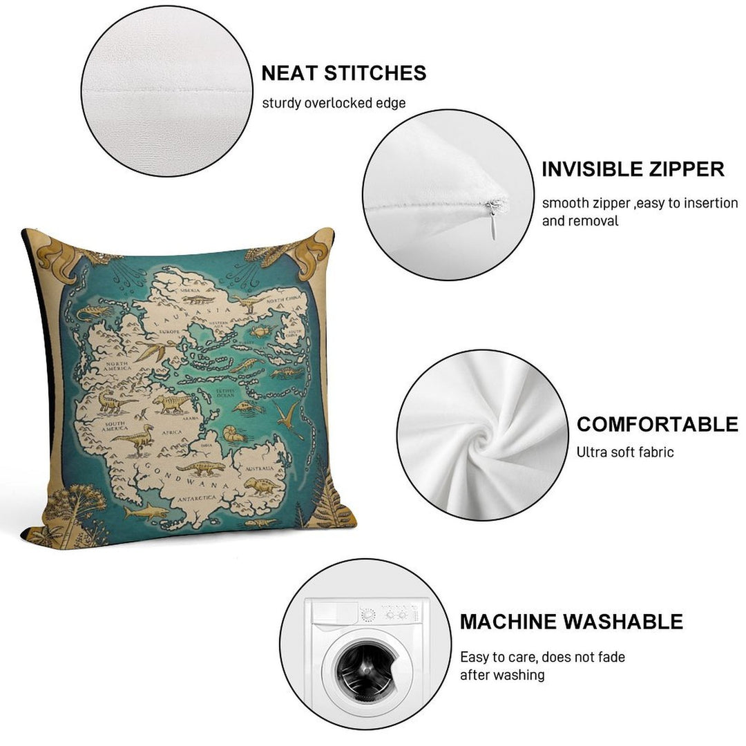 Map of The Supercontinent Pangaea Soft Shrink-Resistant Throw Pillow
