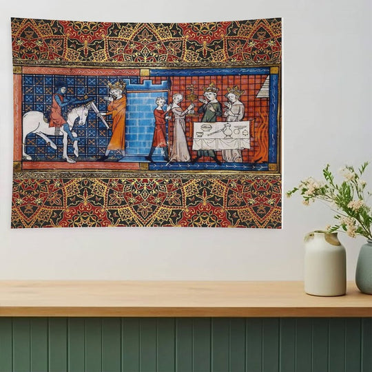 Perceval in Grail Castle  Arthurian Legends Medieval Miniature Tapestry