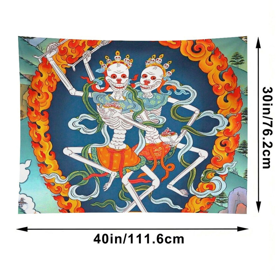 Citipati Tibetan Buddhist Thangka - Dancing Skeletons - Poster Tapestry