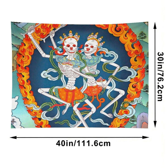 Citipati Tibetan Buddhist Thangka - Dancing Skeletons - Poster Tapestry