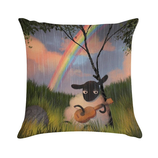 Sheep Playing Guitar Soft Easy Maintenance Throw Pillow