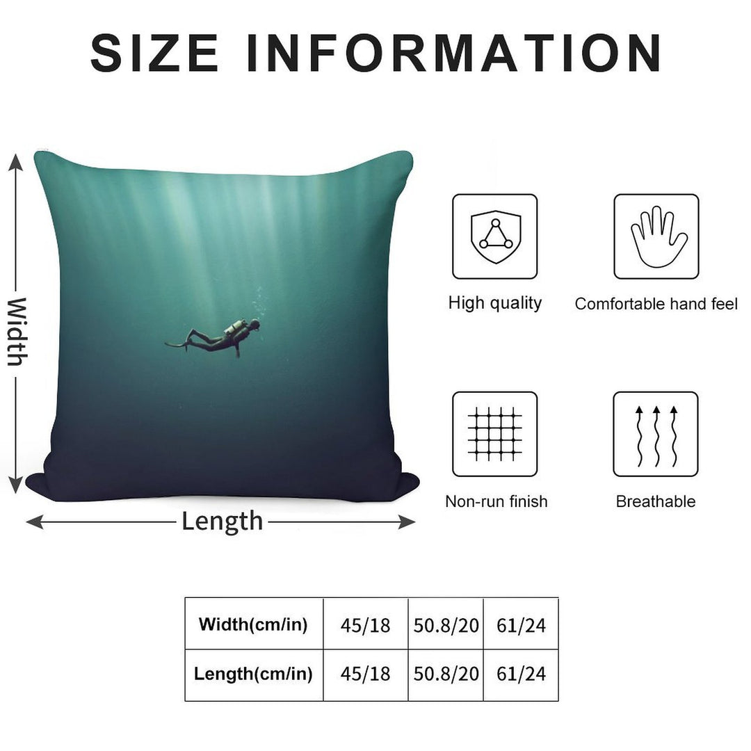 Underwater Scuba Diver in A Dark Lake Soft Luxury Feel Throw Pillow