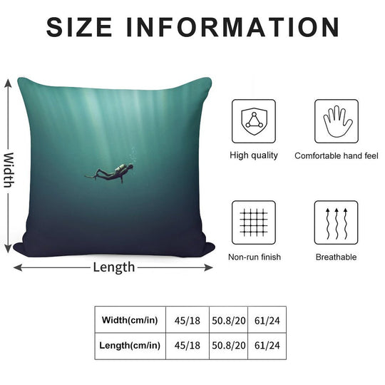 Underwater Scuba Diver in A Dark Lake Soft Luxury Feel Throw Pillow