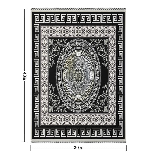 Greek Key Meander Black Cream Ornate Medallion Machine-washable Throw Blanket