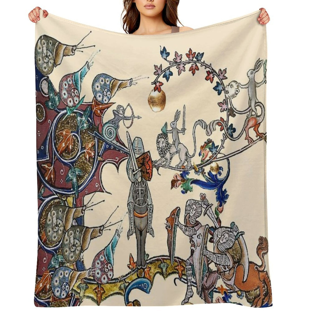 WEIRD MEDIEVAL BESTIARY  WAR, KNIGHTS AND KILLER RABBITS FIGHTING WITH GIANT SNAILS Durable Throw Blanket