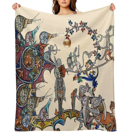WEIRD MEDIEVAL BESTIARY  WAR, KNIGHTS AND KILLER RABBITS FIGHTING WITH GIANT SNAILS Durable Throw Blanket